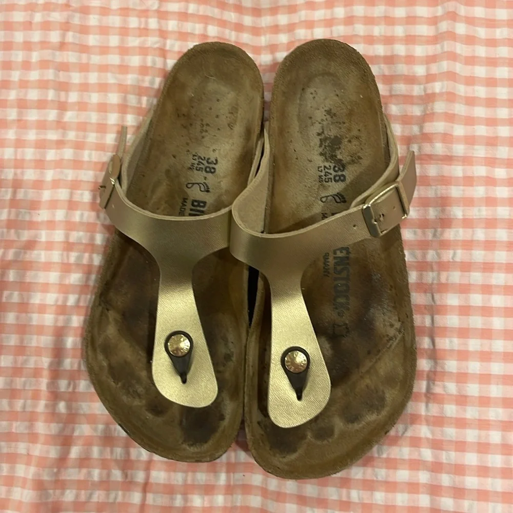 Birkenstocks Gizeh Birko flor Gold SZ 38 - Picture 1 of 7
